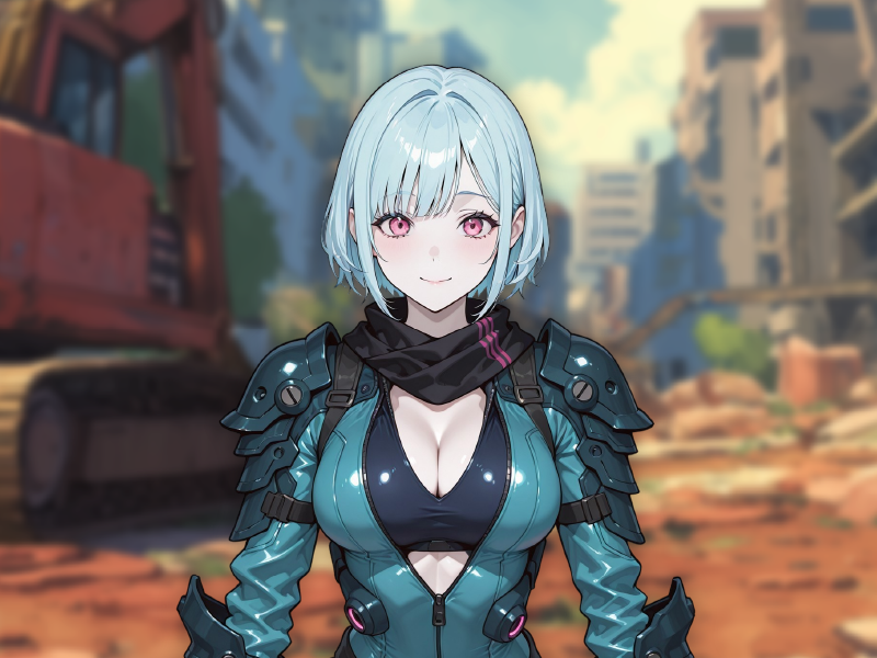 Vera — original LOKH character art, blue-haired hunter in teal combat gear